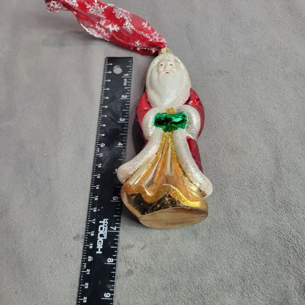 Vintage Glitter Santa Claus Glass Christmas Ornament 7